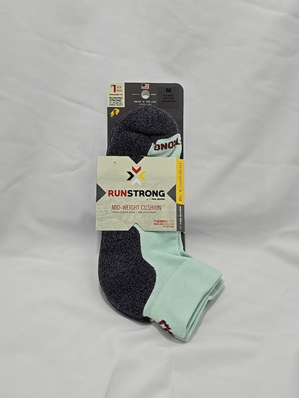 NWT Runstrong Fox River Mid Weight Cushion Crew Socks Gray Green Unisex Medium